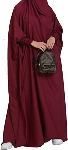 Damen Muslim Roben Einfarbig Lose Muslimisches Kleid Mit Kapuze Islamische Gebetskleidung Kaftan Türkei Islam Dubai Türkei Kleid in voller Länge mit Hijab
