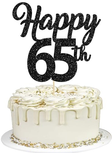 Tortenaufsatz Happy 65th 65th Birthday, glitzernd, Schwarz, 3 Stück