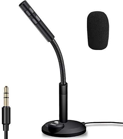 Tiardey Microfono stereo con supporto per PC,laptop.Ideale per streaming,chat,registrazione,chiamate in conferenza,jack da 3,5 mm - nero