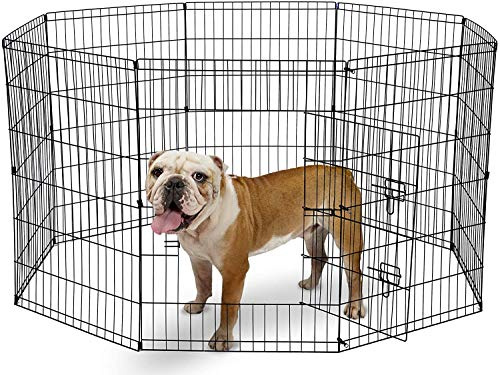 Doggy Style 8 Panel Playpen Suitable for Dogs Puppies Cats & Rabbits Foldable Ideal for Indoor Outdoor use Puppy Play Pen (Large, 8 Panel Light/Sml Door/Black)