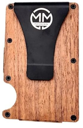 Kreditkartenetui für Herren aus Holz mit RFID Schutz | Kartenetui mit Geldklammer zur Aufbewahrung von bis zu 12 Karten | Mini Wallet | Slim Wallet | Card Holder mit Geldclip (Light brown)