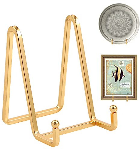 Soporte Platos Mesa Caballete Expositor - 1 Piezas Dorado Soportes para Platos Decorativos - Soporte de Placa para Exhibicion - Caballetes de Hierro Para Marcos de Fotos | Libros | Arte - 4,5 Pulgadas
