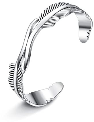 KALVICA Feder Armband für Frauen Mädchen Einstellbare Offene Armspange Armband Silber Armband für Frauen Mode Federschmuck Geschenk Einstellbar
