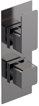 nuie WIN7TW02 Windon Modern Bathroom Square Concealed Twin Thermostatic Shower Valve with Diverter-Two Outlets, Brushed Pewter