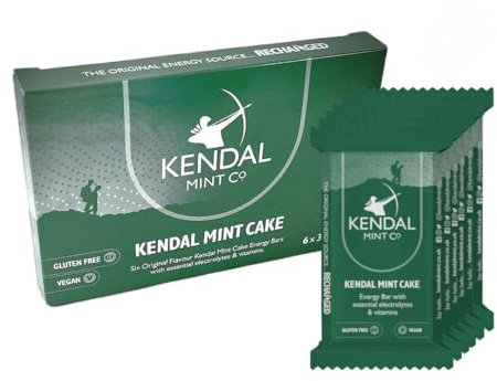 KMC Energy Bars Pocket-sized, Original Flavour, Kendal Mint Cake Recharged, Vegan, Gluten Free with essential Electrolytes & Vitamins35g (Original, Pack of 6)