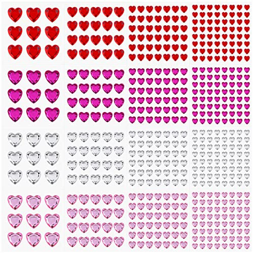 516 Stück Herz Glitzersteine Selbstklebende 16 Blätter Acryl Herz Flach Strasssteine Aufkleber Bunte Dekorative Edelstein Strasssteine Aufkleber Valentinstag Basteln Grußkarten Scrapbooking DIY