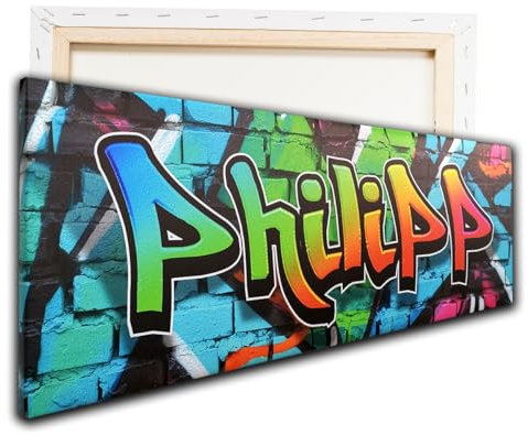 tjapalo® VR191 Neon Wandbild mit Namen Personalisiert - Graffiti Leinwandbild für Kinderzimmer, Jugendzimmer und Teenager - Größe: B60xH20cm