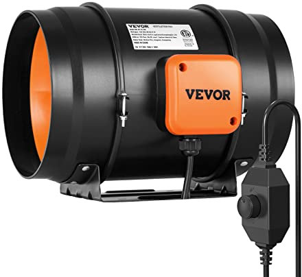 VEVOR Inline-Rohrventilator, 304 mm, Rauchabzug, 200 CFM mit variablem Drehzahlregler, leiser Abluftventilator mit AC-Motor für Kühlverstärker, Wachstumszelte, Hydrokultur
