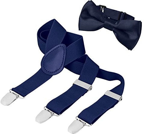BomGuard 3 Clips Baby Kind Hosenträger + Fliege Set, 1-3 Jahre,dunkelblau