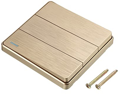 sourcing map Interrupteur mural marche/arrêt avec bouton poussoir 3 interrupteurs 1 voie Doré 250 V 10 A 86 mm x 86 mm