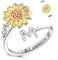 Fidget Ring Für Frauen, Kucheed Sonnenblume, Größenverstellbarer Spinner-Ring, Silber Stapelbar Anti-Stress-Buchstabe Fingerkreis, Graviert 'You Are My Sunshine' Im Inneren Des Schmucks(M)