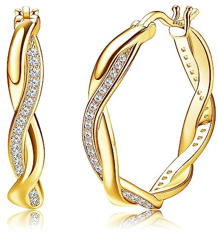 MILACOLATO Ohrringe Silber 925 für Damen Twisted Creolen Ohrringe Creolen 925 Silber & Gold Klein Mittel Groß Ohrringe Sparkly Cubic Zirkonia Leichtgewicht Mode Hypoallergene Ohrringe Für Damen