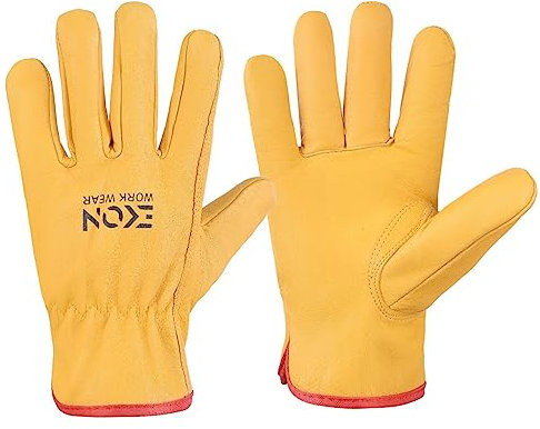 EKON Safety Work Gloves Unisex Leather Working, Lorry Driving, Truckers Gloves, Yard, Gardening, Forestry Gloves Premium Quality Hand Protection Gloves (Unlined, Large 1 Pair)