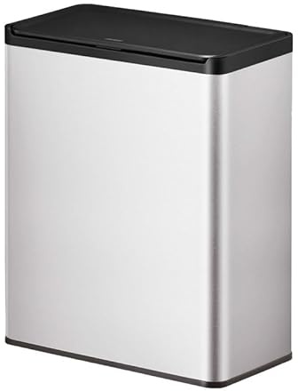 PROREGAL Rechteckiger Abfallbehälter aus gebürstetem Edelstahl mit Touch-Open-Deckel aus Kunststoff | 40 Liter, HxBxT 59,5x46,3x28,8cm | Silber