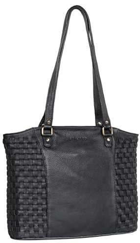 STILORD 'Cora' Leder-Handtasche im Boho-Look Damen Handtasche Groß Businesstasche Geflochtenes Leder Frauen Tote Bag Shopper für Büro Schule Uni Freizeit Echtleder, Farbe:schwarz
