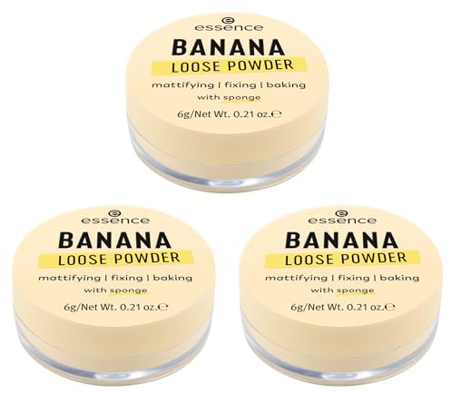 essence BANANA LOOSE POWDER, Gelb, mattierend, fixierend, farbkorrigierend, transluzent, matt, vegan, ölfrei, ohne Parfüm, ohne Alkohol, 3er Pack (3x6g)