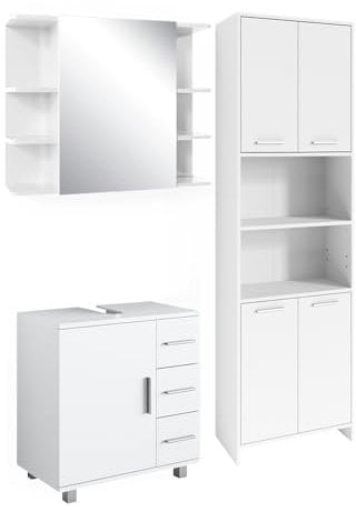 Vicco Set di mobili da bagno Maris, Bianco, 3 pezzi, con mobile alto, mobile a specchio per il bagno e mobiletto per lavabo