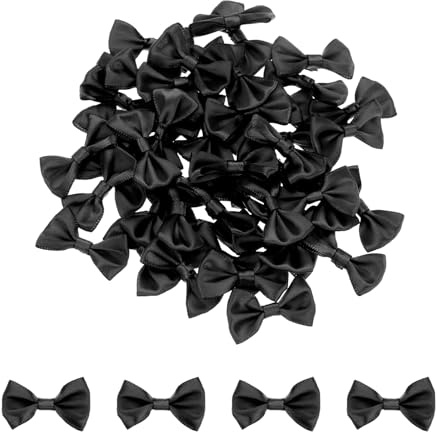 QUARKZMAN 50 Stück Schwarz Fliegen 3,8 x 2,5 cm Mini-Schleifen für Basteln Kleine Satin-Schleifen Bögen Haarschleifen für DIY Nähen Scrapbooking Hochzeitsgeschenk Präsent Hausdekoration