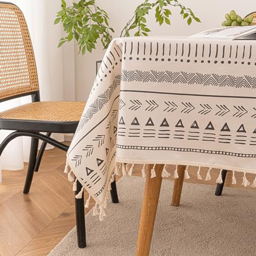 Qelus Tischdecke Outdoor Abwischbar, Gartentischdecke 90x90cm Eckig, wasserdichte Tischtücher Boho mit Quasten, Garten Tischtuch Table Cloth für Außen und Innen Balkon Küche, Grau, 1 Stück