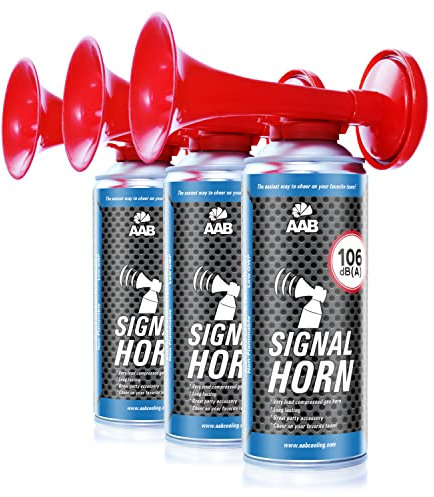 AAB Signal Horn 3X Druckluftfanfare Nicht brennbar-106 dB(A), Bis zu 120 Signale, Fanfare für Fußball EM 2024, Europameisterschaft, Fußball Tröte, Fussballtröte, Pressluft Hupe Fanfare, Lufthupe