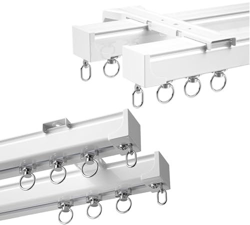 Vorhangschiene 2-läufig Gardinenschiene 250cm, Gardinenstangen Innenlauf 2-Läufig, Raumteiler-Deckenvorhangschiene, Gardinenstange Gardinen Vorhänge für Deckenmontage Schwarz/weiß 50-600cm (Color : W