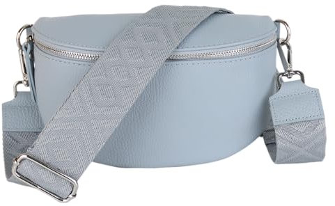 MIRROSI® Bauchtasche Damen, Echtleder, Made in Italy, Umhängetasche, Brusttasche, Crossbody Bag (1 Tasche & 2 Gurte) (Babyblau (Fischgerät), Große Tasche (28x18x9cm))