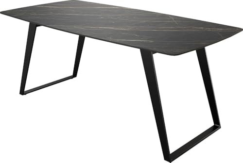 Esszimmertisch Edge Bootsform Keramik Laminam® Noir Desir Braun 200x100 Metall Schräg Schwarz