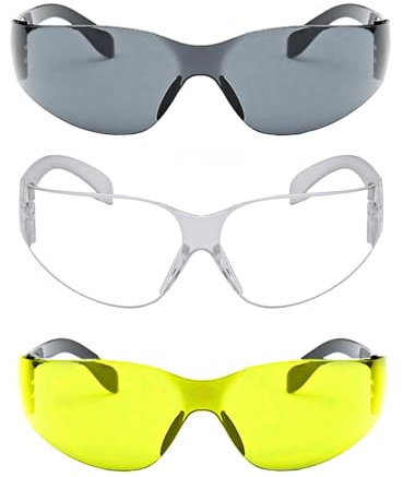Occhiali di sicurezza leggeri, confezione da 3 occhiali da lavoro, protezione per gli occhi, per lavoro in laboratorio, ciclismo, guida notturna, anti polvere, anti nebbia (giallo)