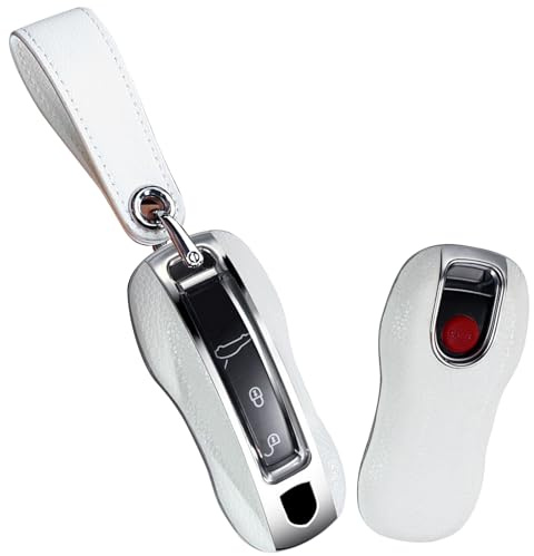 ontto Autoschlüssel Hülle Cover Passt für Porsche 971 9YA 991 GT3 Macan Boxster Carrera Taycan Panamera 2019-2024 PC Leder Schutzhülle Schlüsselhülle Schlüsselanhänger Schutz Etui 3/4 Tasten-B Weiß