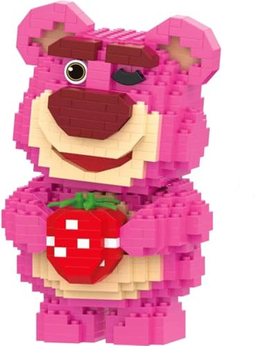 Mini Blocs de Construction,Blocs de Construction pour Enfants,Blocs de Construction Ours aux Fraises Cartoon Jouet éducatif Puzzle for Enfants,Adultes Décompression Cadeau(Rose)