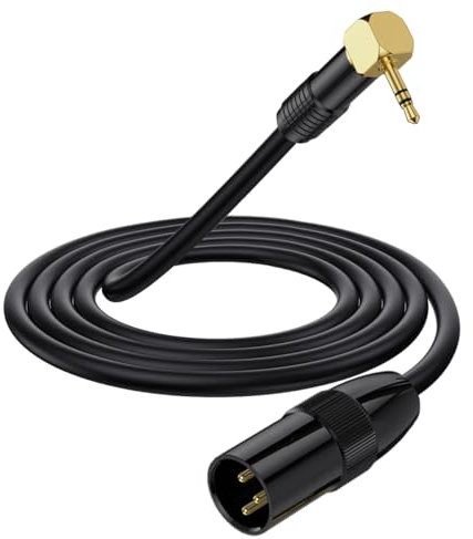 HTGuoji Right Anlge 90 Degree 3.5mm to XLR Cable, XLR to 3.5mm Aux Microphone Cbale, Unbalanced 1/8 inch Mini Jack Stereo to XLR Male Cord Adapter for Cell Phone, Laptop, Speaker, Mixer (1.8 meter)