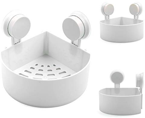 XEIJAYI Étagère de salle de bain, ventouse, porte-savon, étagère de rangement d'angle, caddie organisateur, panier mural de douche en plastique(White)