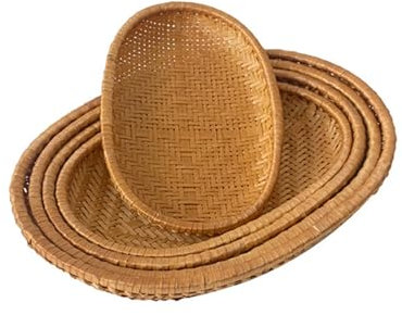 Hotfiary 1/3/5 Stück Bambus gewebt Korb Tablett, handgemachte ovalen Brotkorb zum Servieren, flache Weide Obst Korb Gemüse Snacks servieren Korb stapelbar, dekorative rustikale Tablett für die Küche