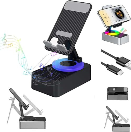 ZUICC Bluetooth Audio Power Phone Holder,3-in-1 Foldable Cell Phone Stand,Phone Stand with Bluetooth Speaker,Foldable Angle & Height Phone Charger Stand with Wireless Charger (Black)