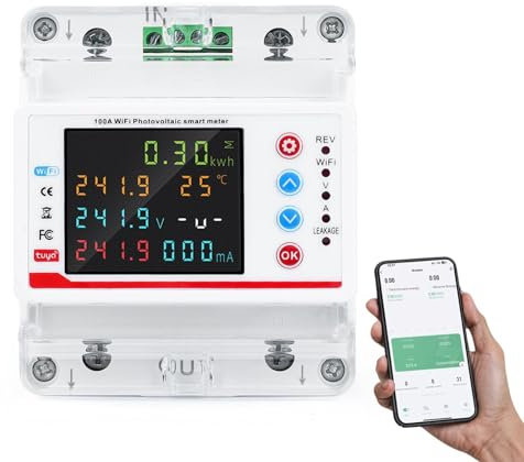 Jadeshay Interruptor WiFi,100A Medidor de Energia Bidireccional Inteligente Disyuntor Domésticos con Protección contra Fugas,Sobretensión y Subtensión Compatible con Tuya,Smart Life,Alexa,Google Home