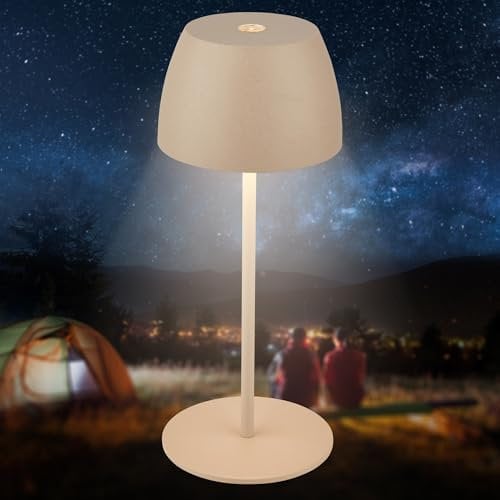 BRILONER - Mini LED Tischlampe kabellos IP44 mit Touch, stufenlos dimmbar, Akku & Lichtquelle tauschbar, Nachttischlampe, Dekolampe, USB-C, Akku Tischleuchte, Outdoorlampe, 8x20 cm (DxH), Beige