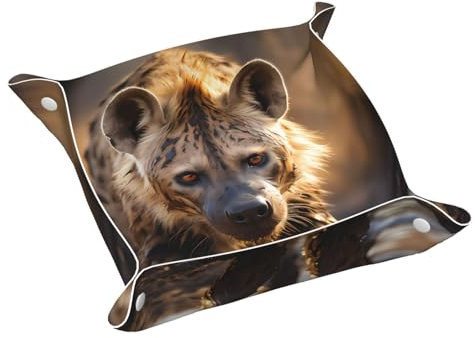 Bandeja de tocador, bandeja de cuero de PVC para viajes, organizador de viaje pequeño para llaves, carteras, relojes, monedas (patrón de hiena solitaria)