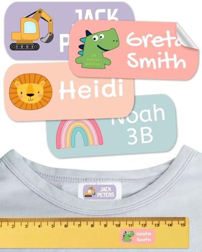 Namensaufkleber für Kinder. Kleidung und Gegenstände. Namensschilder waschmaschinenfest und personalisiert text und symbolen (Aura, 200 Stück)