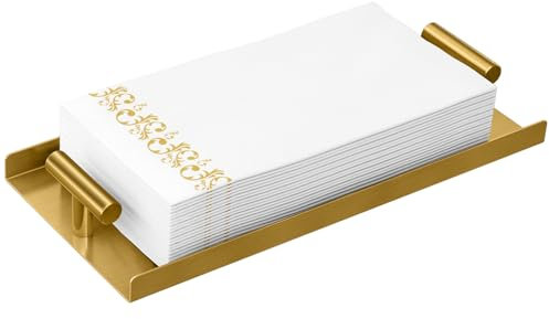 STWWO Gold Napkin Holder for Bathroom, Guest Towel Holder Tray with T-Handle, Disposable Hand Towel Tray for Guest Room, Table, Kitchen
