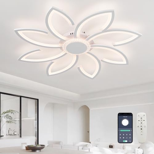 KVOYYIRA Schlafzimmer Deckenlampe Mit Fernbedienung&APP, Dimmbar LED Blume Deckenleuchte, 3000K-6000K, 7000 Lumen, Memory Funktion Design Lampen Für Wohnzimmer Küche-White