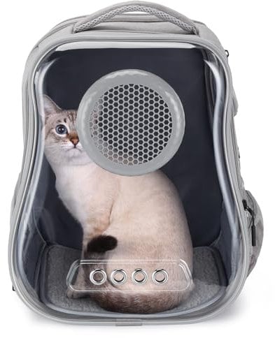 Ownpets Tragetasche für Katzen, Rucksack, Katzentrager, Haustier-Tragetasche, Fronttasche für kleine, mittelgroße Katzen, Transparent Atmungsaktive, abnehmbar für Reisen, Wandern