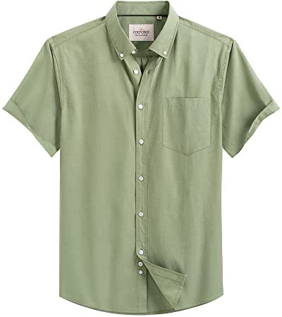J.VER Men's Short Sleeve Shirts Regular Fit Smart Casual Button Down Oxford Shirt Cotton Non Iron Business Wedding Office Work Dress Shirt Green 2XL