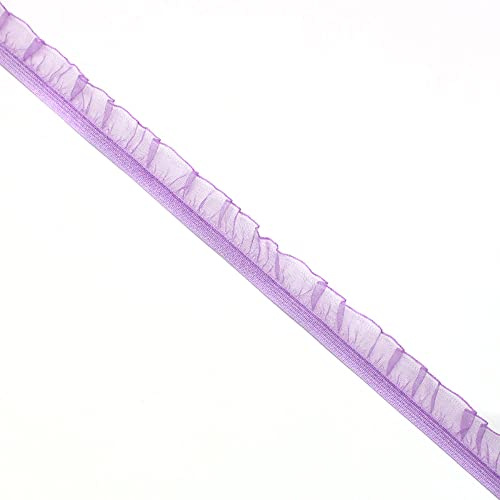 Bordo in organza increspato in chiffon, elastico in pizzo, decorazione vintage, per cucito, cucito, artigianato, matrimonio, scrapbooking, 1,5 cm x 10 m, viola chiaro