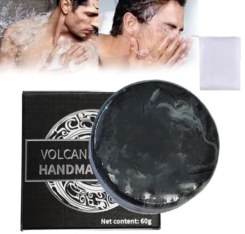 Natural Volcanic Mud Soap,Face Scrub Soap,Activated Charcoal Face Scrub,Exfoliating Moisturing Soap,Black Soap Bar with Bubble Net for Men Women