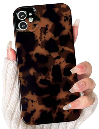 NITITOP Compatible with iPhone 12 Case Cute Stylish Leopard Print Brown and Black Amber Aesthetic Design for Women Girls Men Soft TPU Shockproof Protective Cover - Black