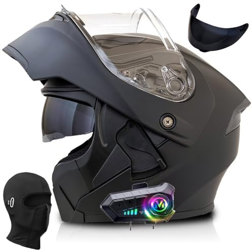 Klapphelm mit Bluetooth, Helm für Motorräder Integralhelme Flip-up Motorradhelm ECE-Zertifizierung Anti-Fog-Doppelspiegel Die Windgeräusche Leicht für Frauen Männer