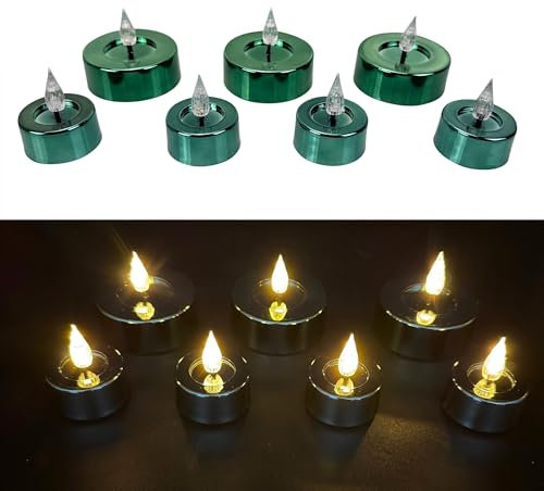 7er Set LED Kerzen Teelichter XL Shiny mit 6-Stunden Timer und spiegelnder Glanzoberfläche (Salbei)