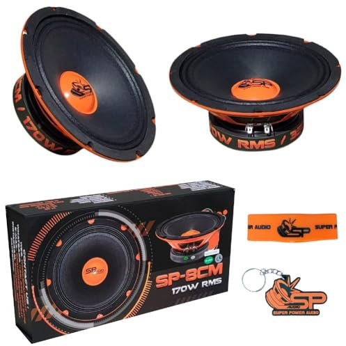 KIT Set pour SP Audio SP8CM 2 Enceintes midrange 20 cm 200 mm 8 diamètre, 170 Watts rms 350 Watts Max, impédance 4 ohm, Voiture, spl, sensibilité 97 DB, par Paire + Accessoires offerts