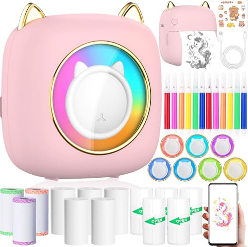 ZQEJEFD Mini Imprimante Thermique, Imprimante Photo Portable avec 14 Rouleaux de Papier, Imprimante Intelligente Bluetooth pour iOS&Android,Imprimantes de Poche Portable pour D'étiquettes,Images,Rose