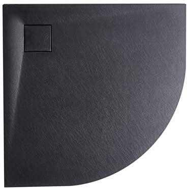 SMC Duschwanne mit Ablaufrinne 80x80 cm halbrund Steinoptik schwarz flach Paron